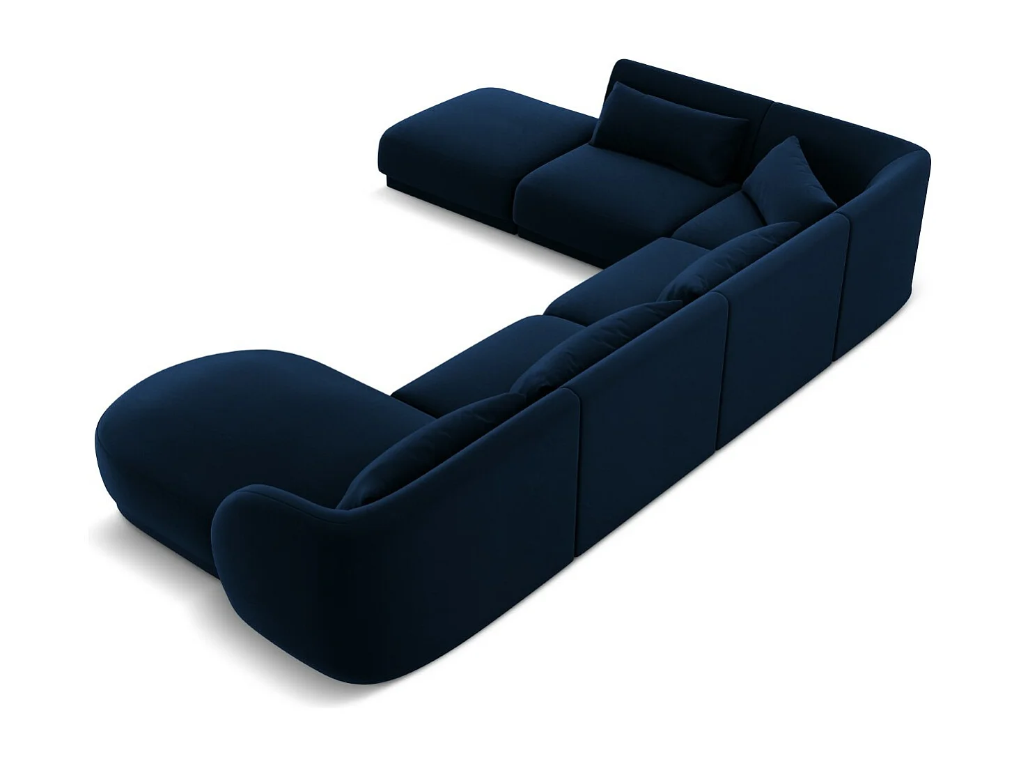 Cosmopolitan Design - Canapé d'angle gauche panoramique "Tulum" 6 places en velours bleu roi - 330x255x70cm