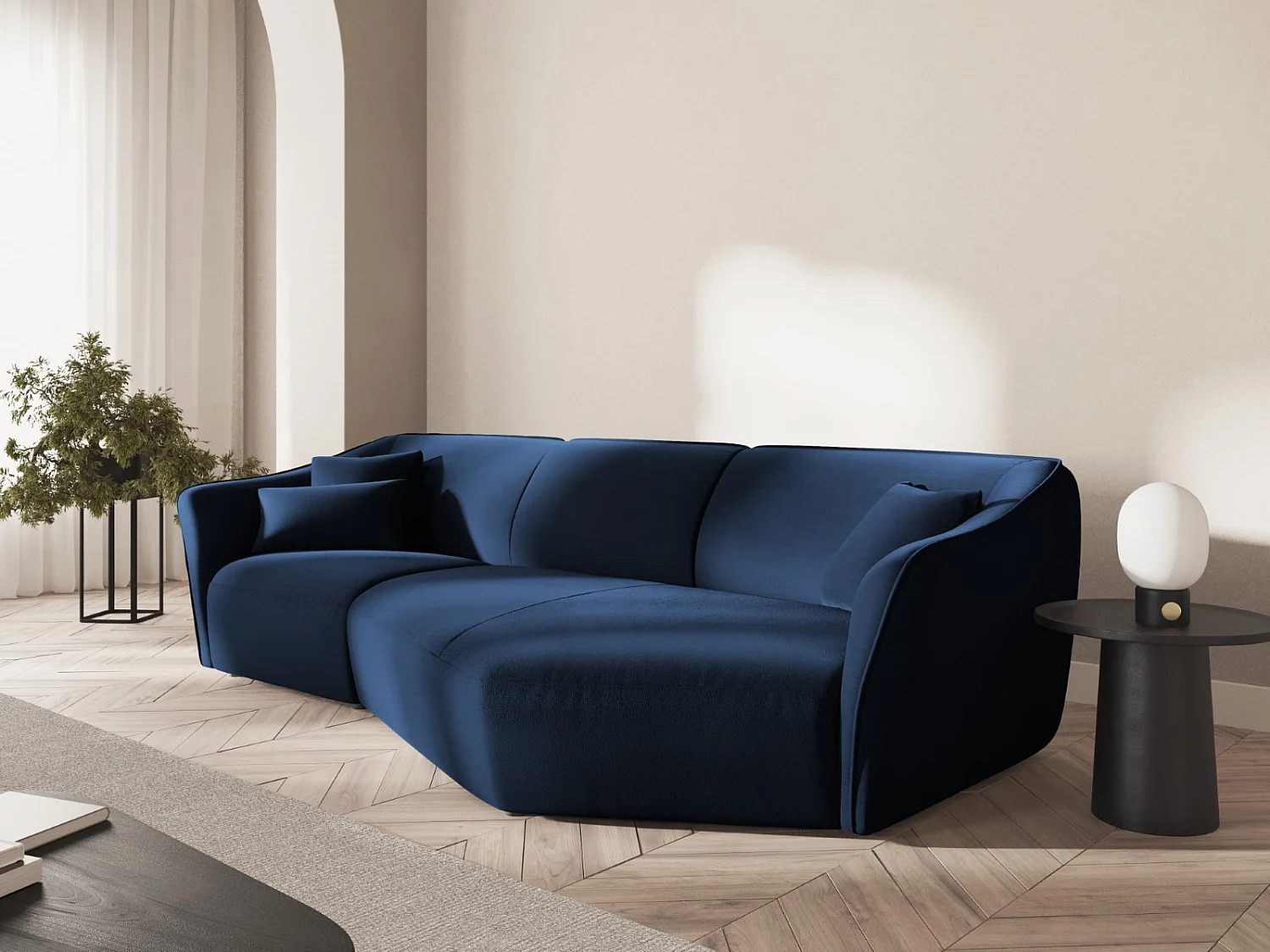 Cosmopolitan Design - Canapé d'angle droit modulable "Tokyo" 5 places en velours bleu roi - 292x138x79cm