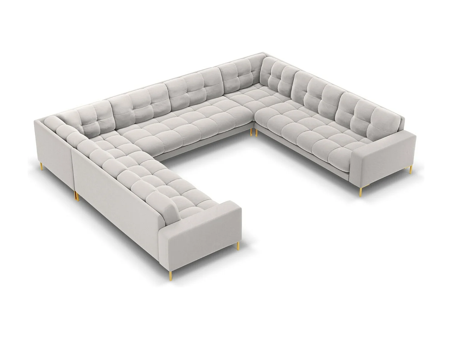 Cosmopolitan Design - Divano panoramico "Bali" 9 posti in velluto argento - 327x256x75cm