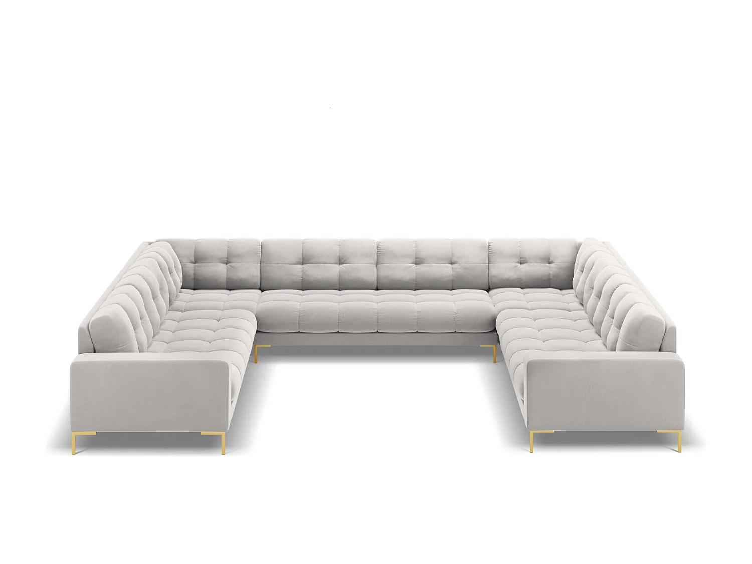 Cosmopolitan Design - Divano panoramico "Bali" 9 posti in velluto argento - 327x256x75cm