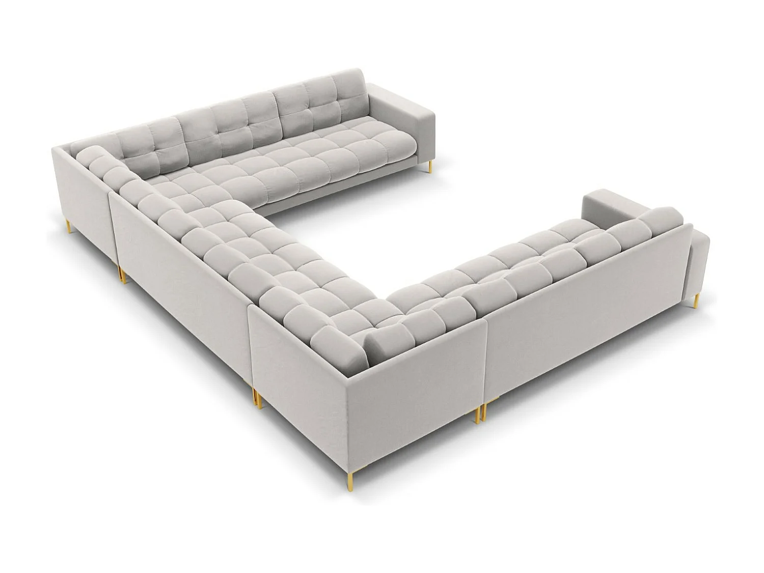 Cosmopolitan Design - Sofá panorâmico "Bali" 9 lugares em veludo prata - 327x256x75cm