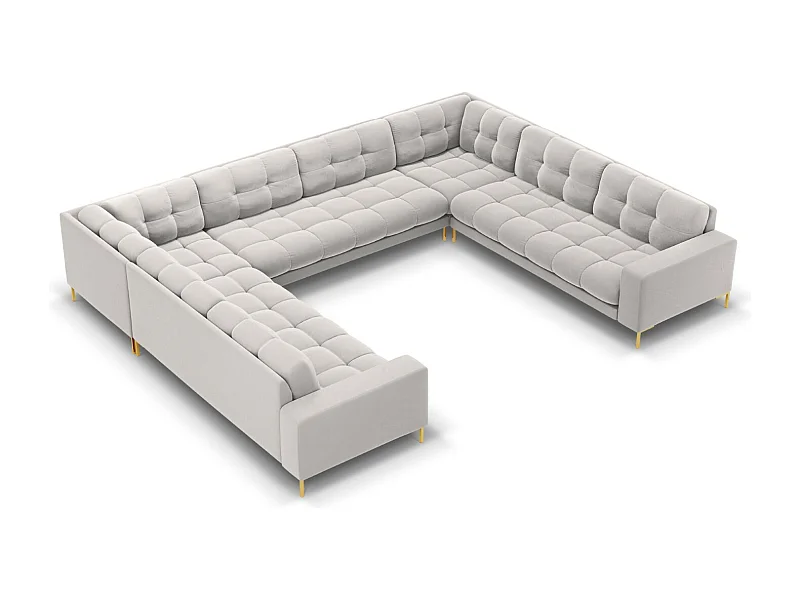 Cosmopolitan Design - Sofá panorâmico "Bali" 9 lugares em veludo prata - 327x256x75cm