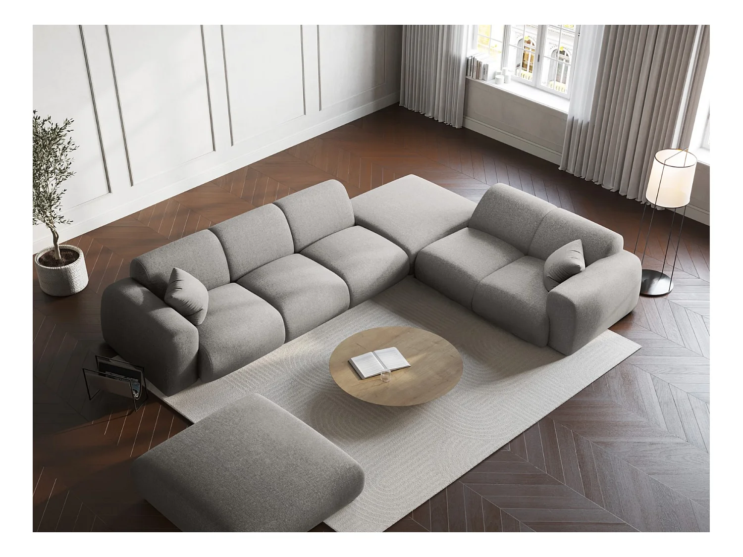 Cosmopolitan Design - Canapé d'angle droit "Nolio" 4 places en chenille gris clair - 315x250x72cm
