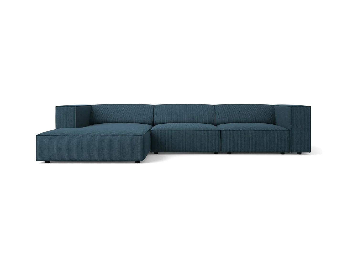 Cosmopolitan Design - Linker hoekbank "Arendal" 4 zitplaatsen, Chenille met ribbeleffect, Marineblauw - 284x166x70cm