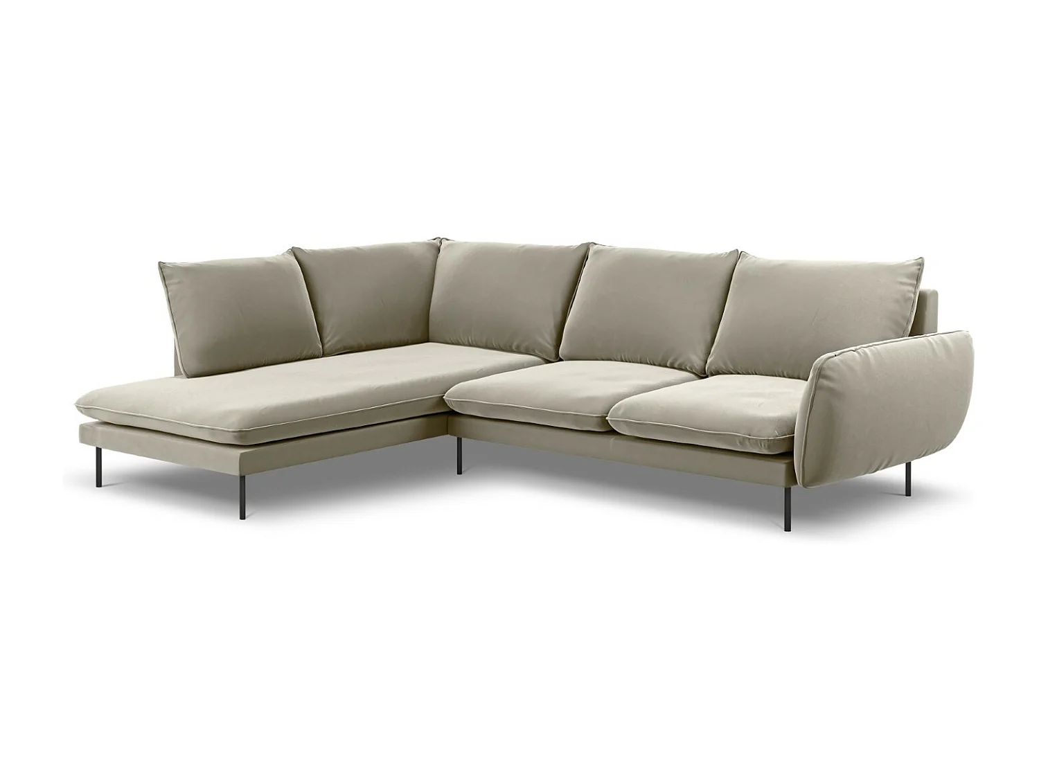 Cosmopolitan Design - Linker hoekbank "Vienna" 6 zitplaatsen, Flueel, Beige - 275x185x95cm