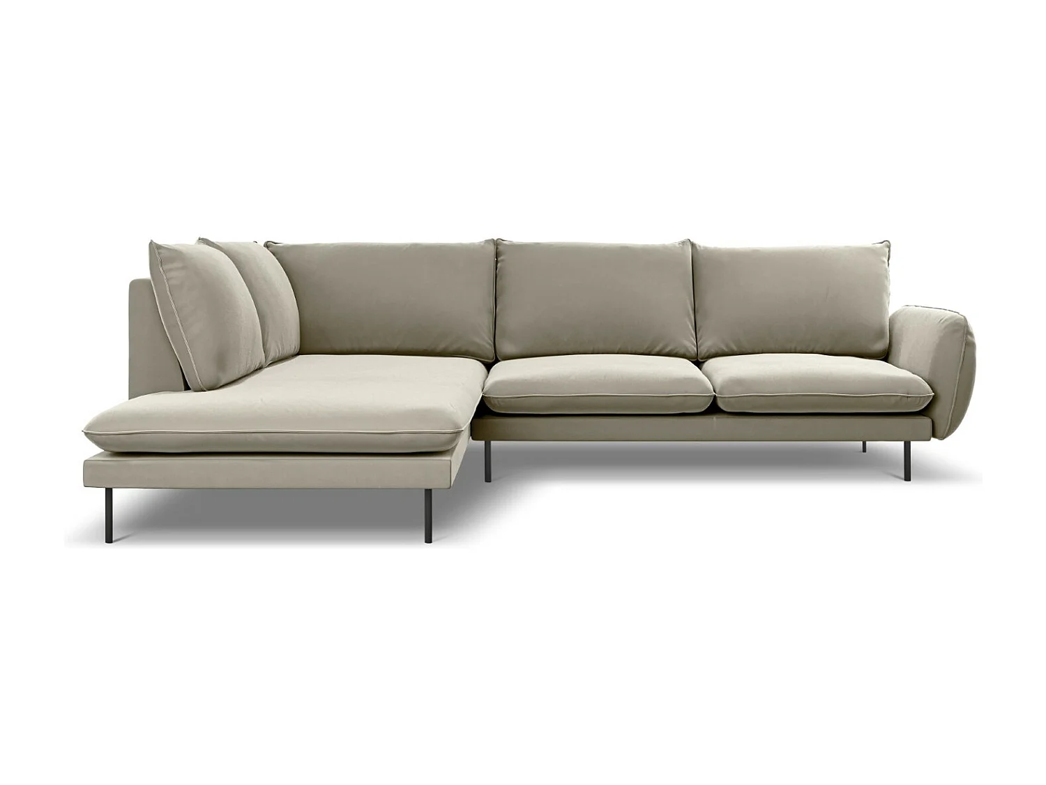Cosmopolitan Design - Linker hoekbank "Vienna" 6 zitplaatsen, Flueel, Beige - 275x185x95cm