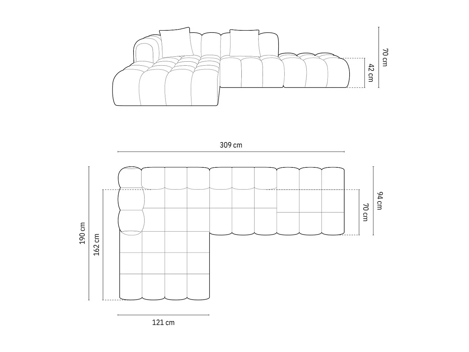 CXL by Christian Lacroix - Canapé d'angle gauche modulable "Clotilde" 4 places en tissu structurel vert de mer - 309x190x70cm
