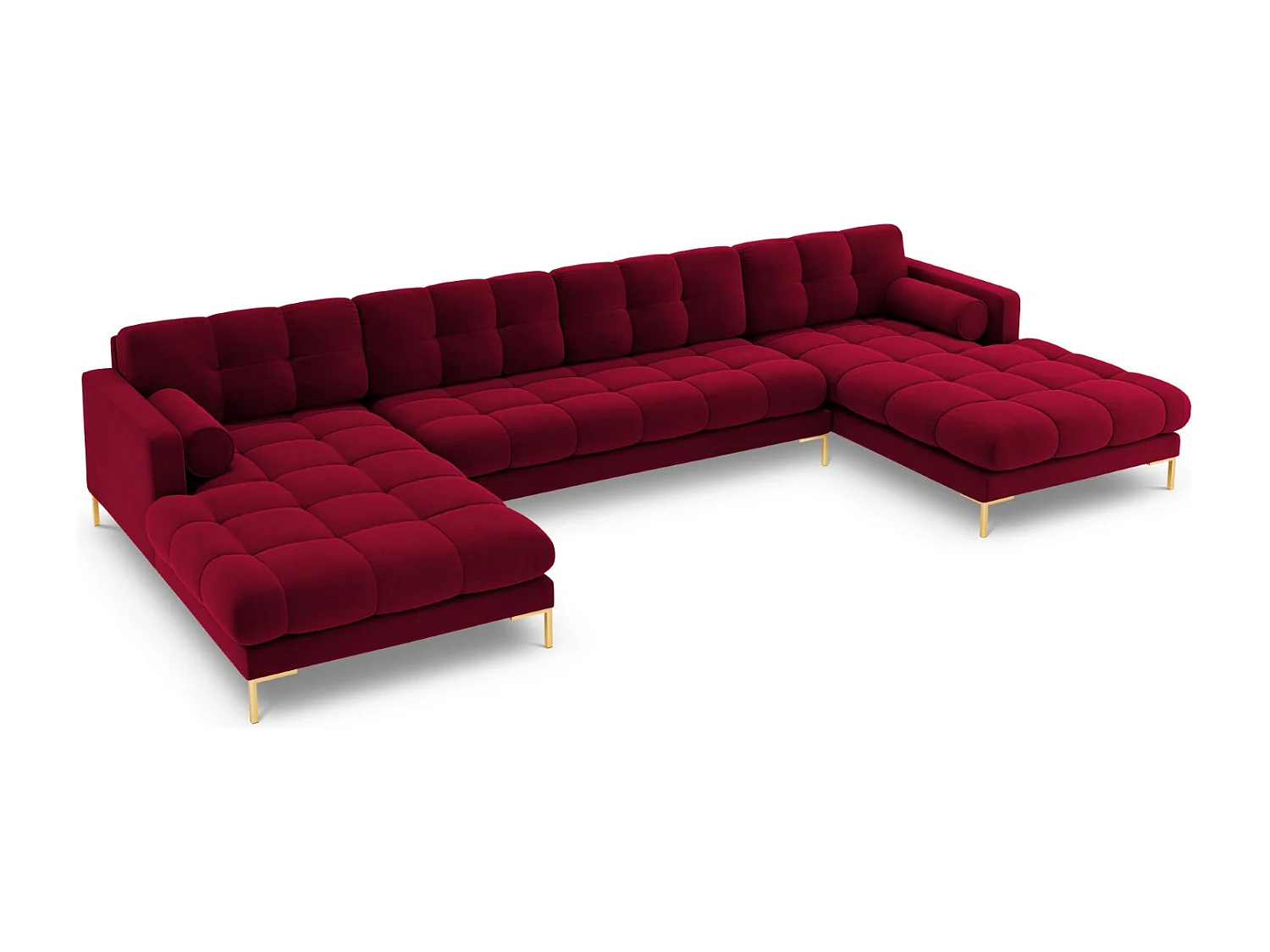 Cosmopolitan Design - Sofa panoramiczna, "Bali" 7 miejsc welur, czerwony - 383x185x75cm