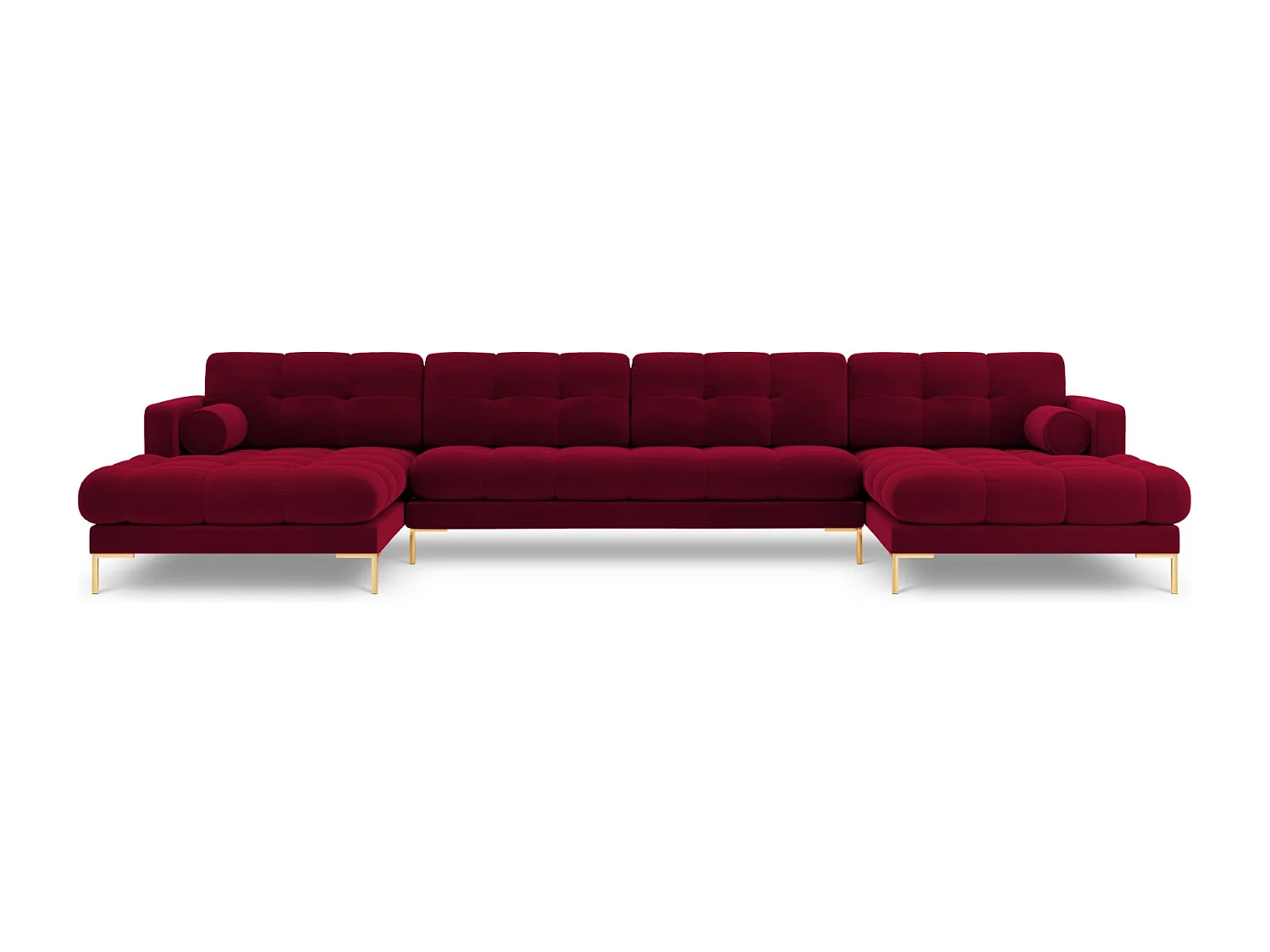 Cosmopolitan Design - Sofa panoramiczna, "Bali" 7 miejsc welur, czerwony - 383x185x75cm