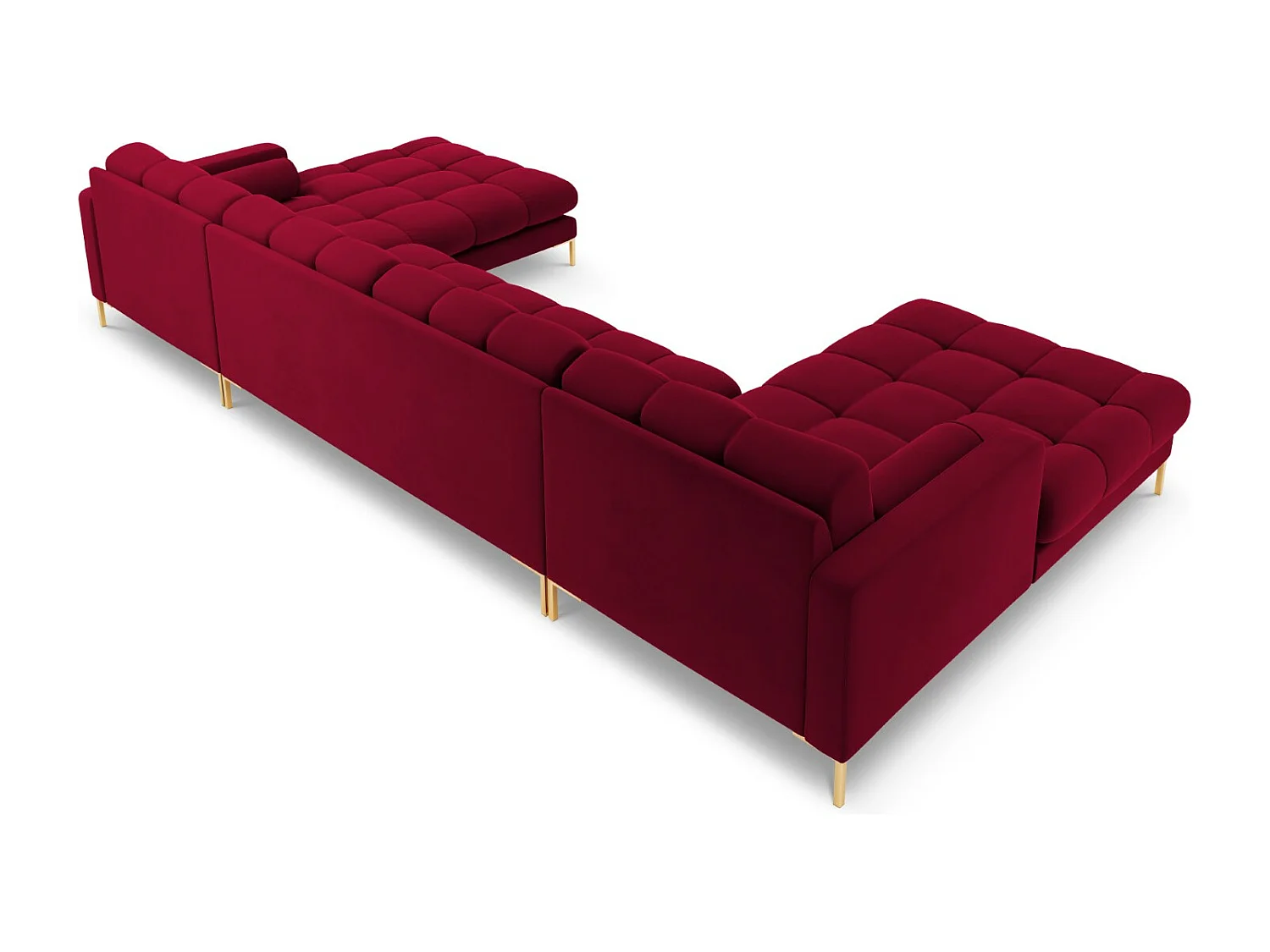 Cosmopolitan Design - Sofa panoramiczna, "Bali" 7 miejsc welur, czerwony - 383x185x75cm