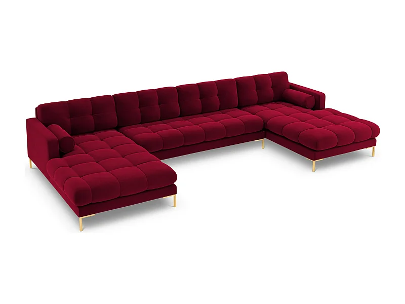 Cosmopolitan Design - Sofá panorâmico "Bali" 7 lugares em veludo vermelho - 383x185x75cm