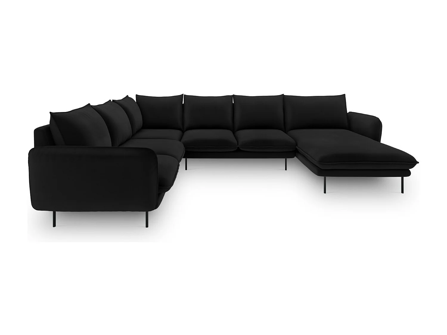 Cosmopolitan Design - 7-Sitzer Panoramasofa links "Vienna" aus Samt schwarz - 330x235x95cm