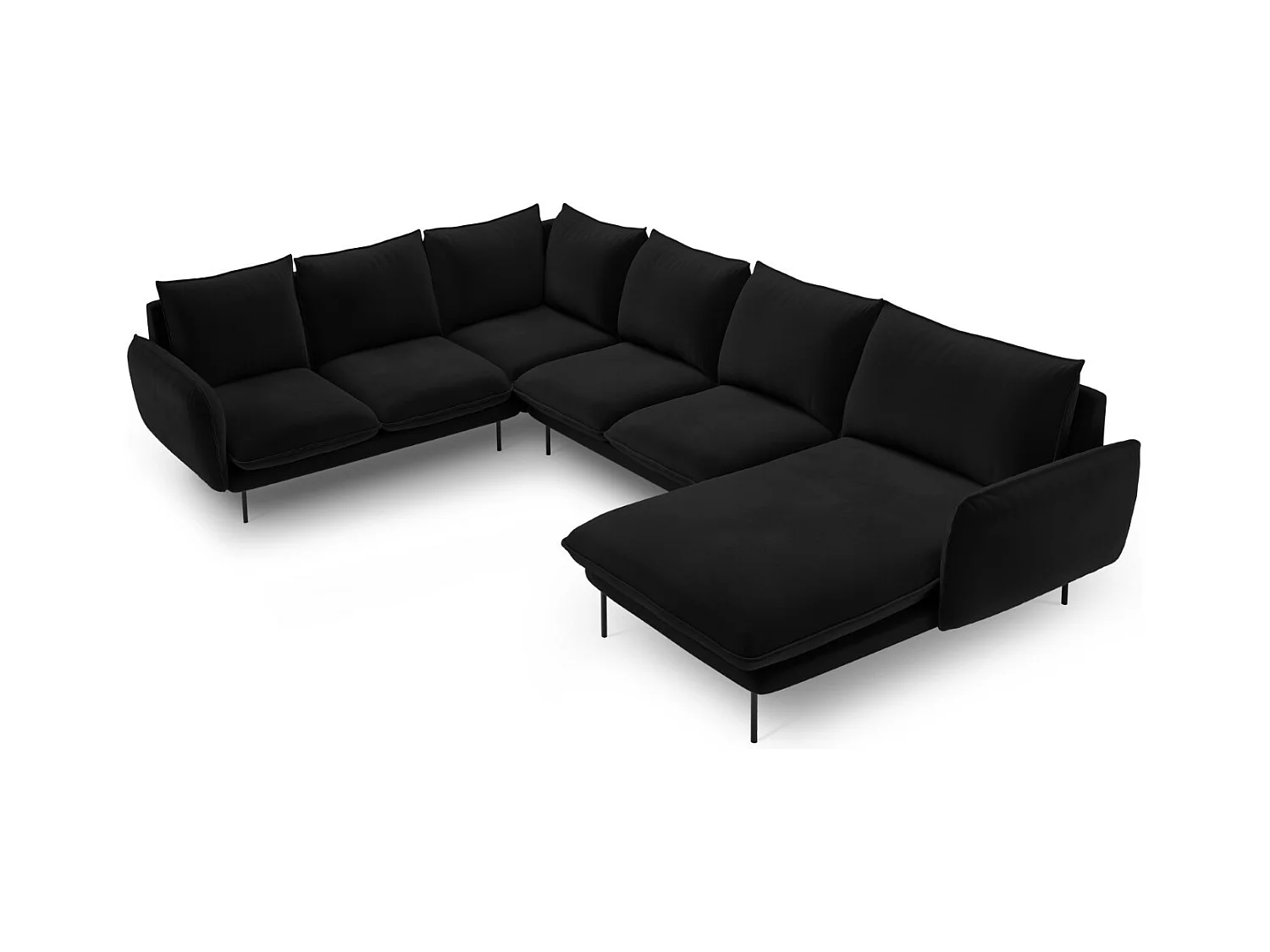Cosmopolitan Design - Panoramische hoekbank links "Vienna" 7 zitplaatsen, Flueel, Zwart - 330x235x95cm