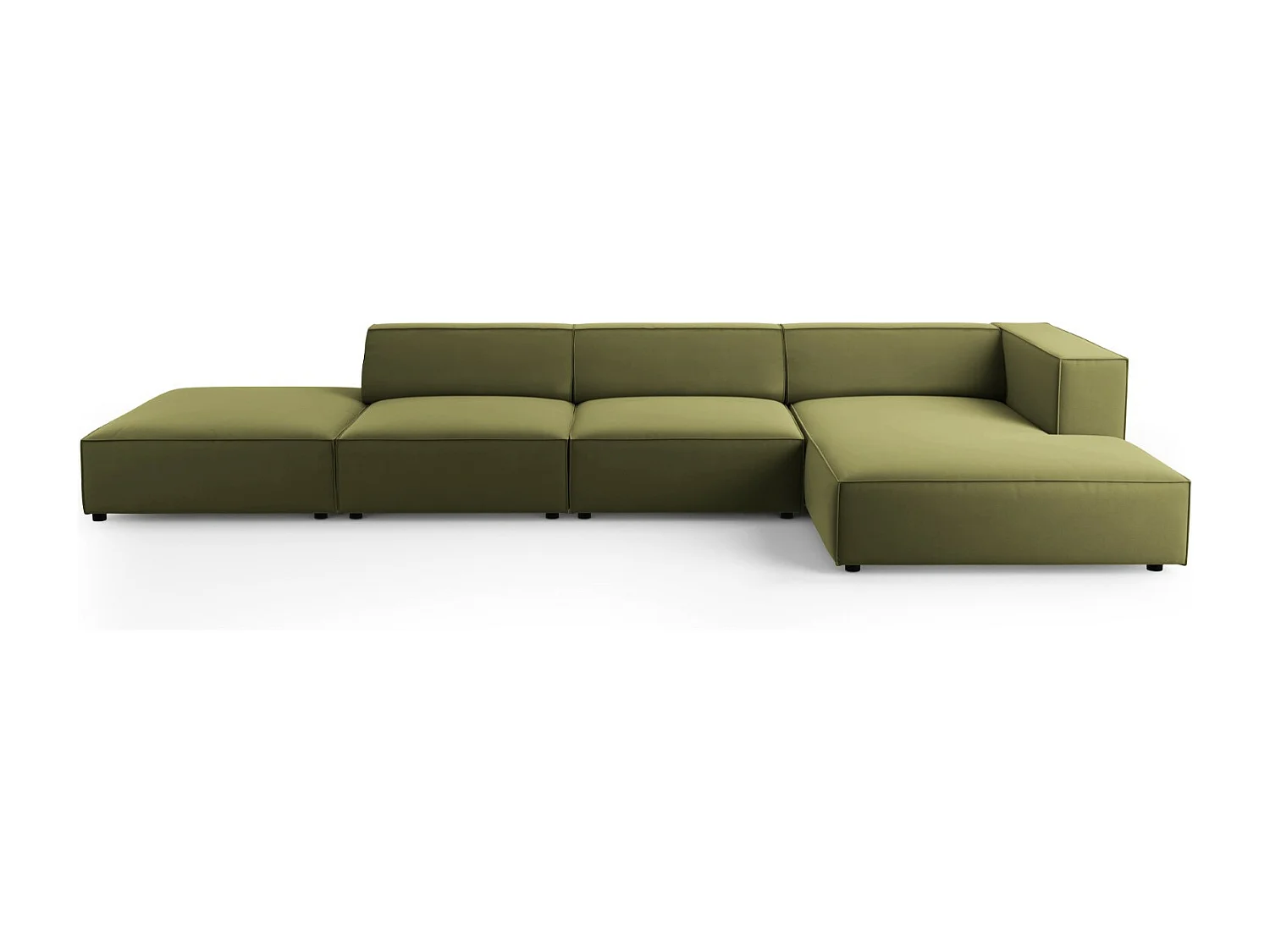Cosmopolitan Design - Sofá esquinero derecho "Arendal" 5 plazas de terciopelo verde claro - 341x166x70cm