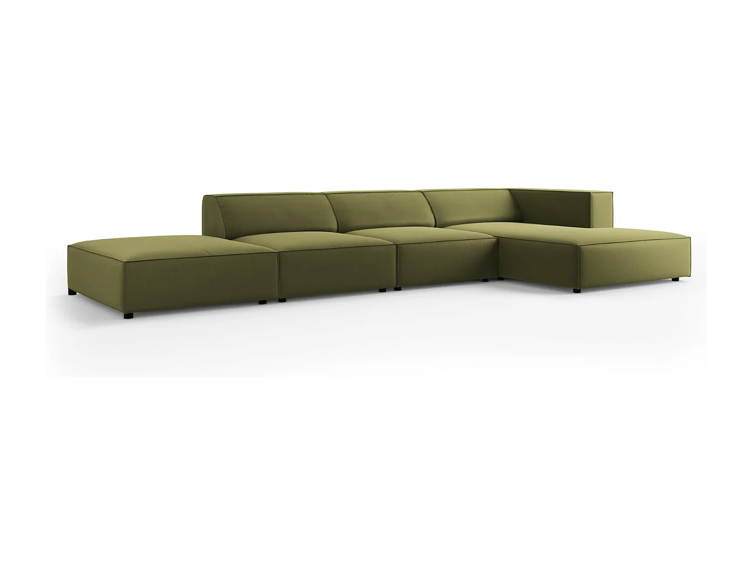 Cosmopolitan Design - Sofá esquinero derecho "Arendal" 5 plazas de terciopelo verde claro - 341x166x70cm
