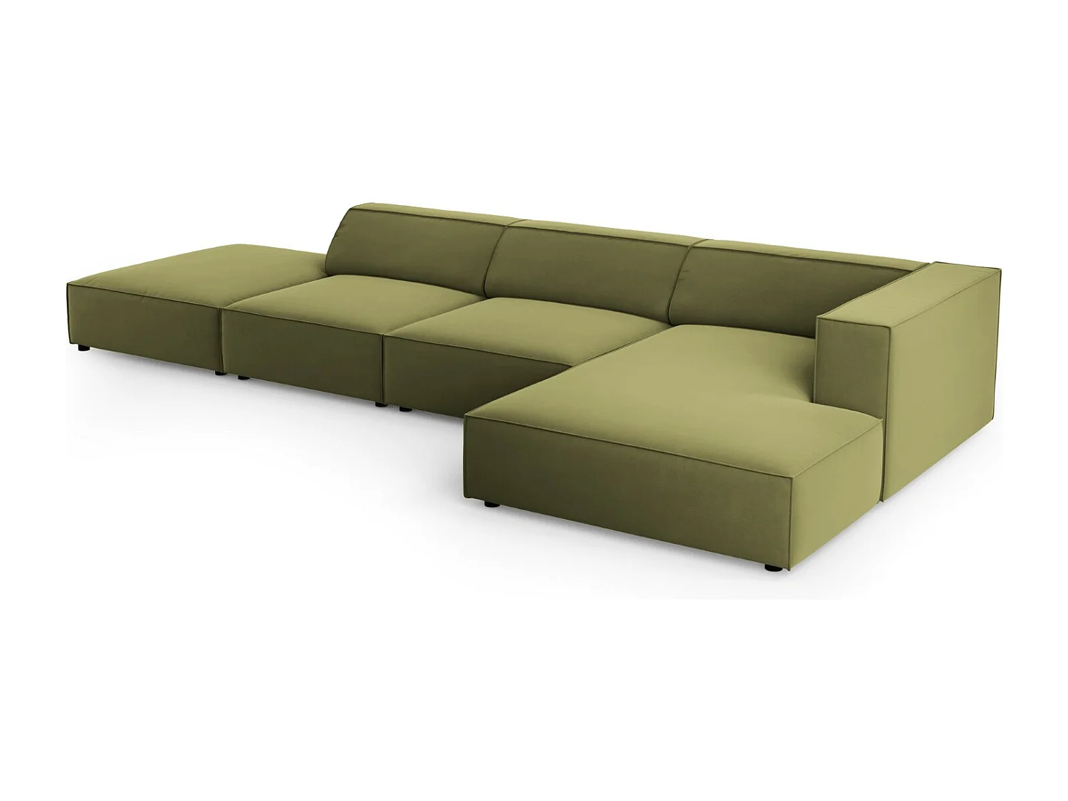 Cosmopolitan Design - Sofá esquinero derecho "Arendal" 5 plazas de terciopelo verde claro - 341x166x70cm