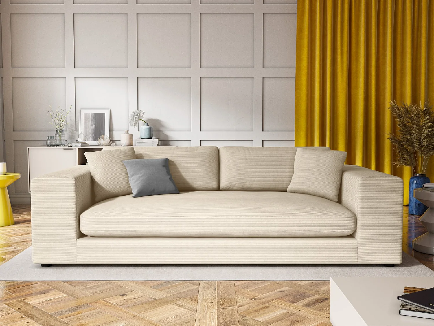 CXL by Christian Lacroix - Sofá "Tendance" 4 plazas de pana beige claro - 262x122x72cm