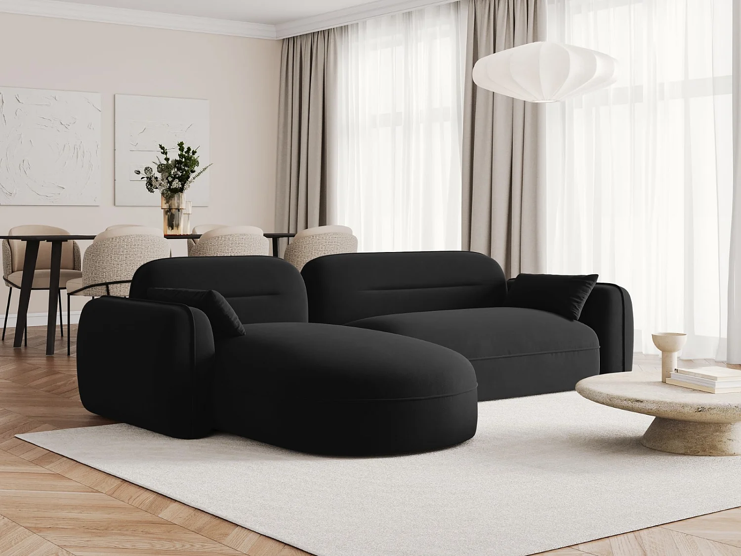 Cosmopolitan Design - Sofá esquinero modular izquierdo "Sydney" 4 plazas de terciopelo negro - 275x165x70cm