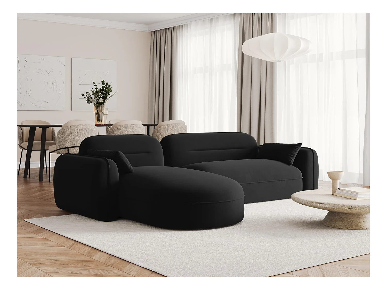 Cosmopolitan Design - Canapé d'angle gauche modulable "Sydney" 4 places en velours noir - 275x165x70cm