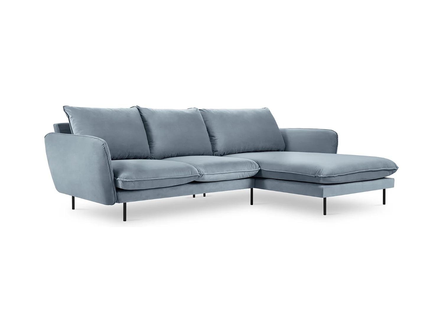 Cosmopolitan Design - Canapé d'angle droit "Vienna" 5 places en velours bleu - 255x170x95cm