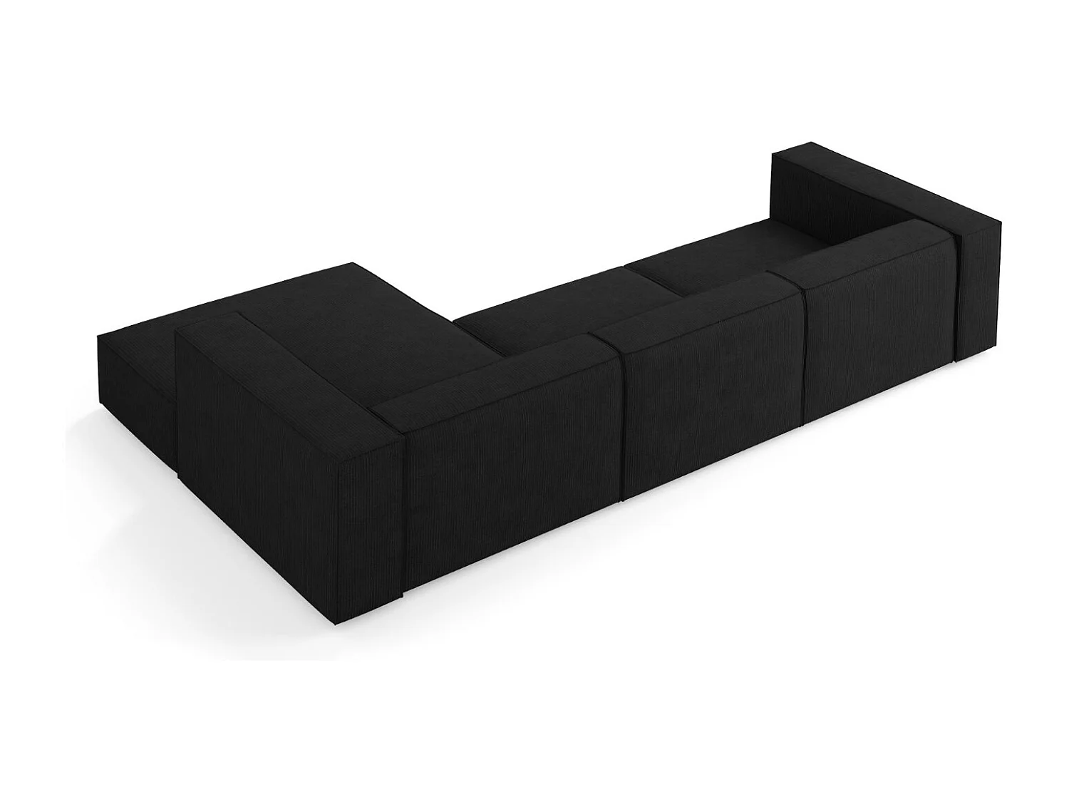 Cosmopolitan Design - Rechter hoekbank "Arendal" 4 zitplaatsen, Chenille met ribbeleffect, Zwart - 284x166x70cm