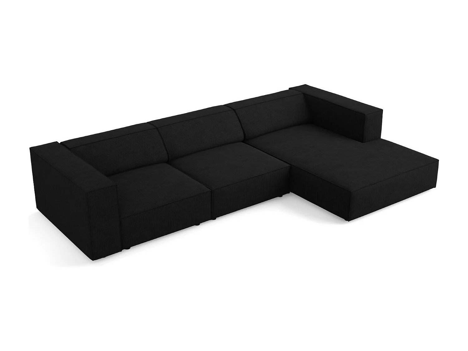 Cosmopolitan Design - Rechter hoekbank "Arendal" 4 zitplaatsen, Chenille met ribbeleffect, Zwart - 284x166x70cm