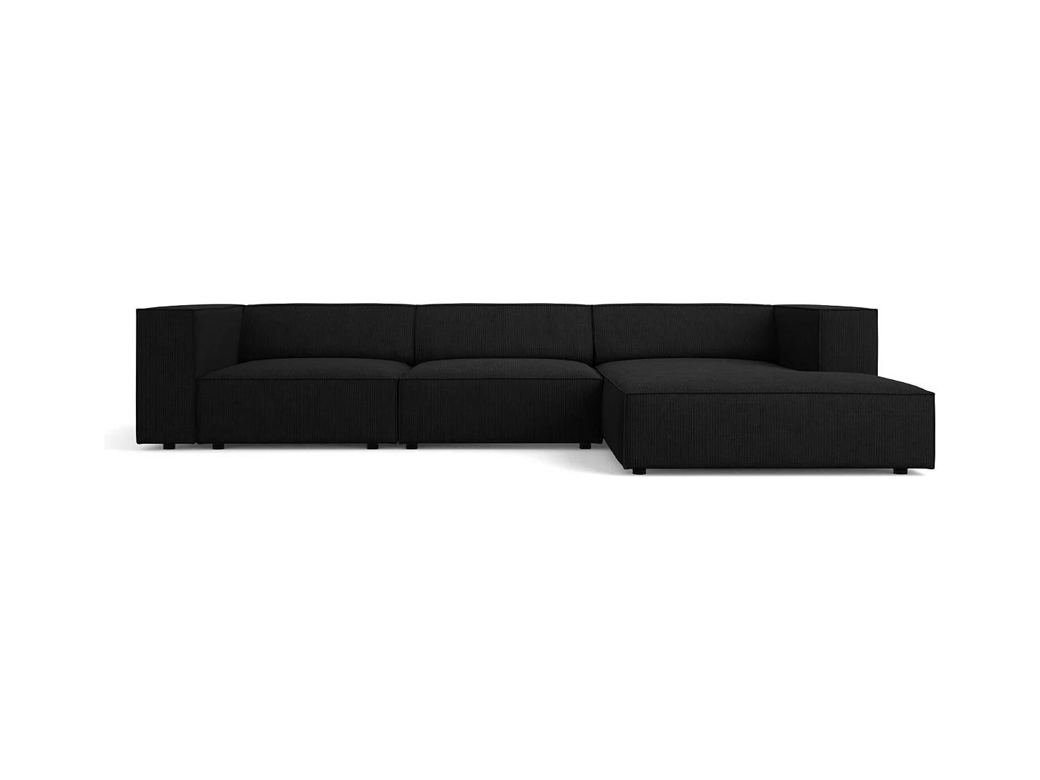 Cosmopolitan Design - Rechter hoekbank "Arendal" 4 zitplaatsen, Chenille met ribbeleffect, Zwart - 284x166x70cm