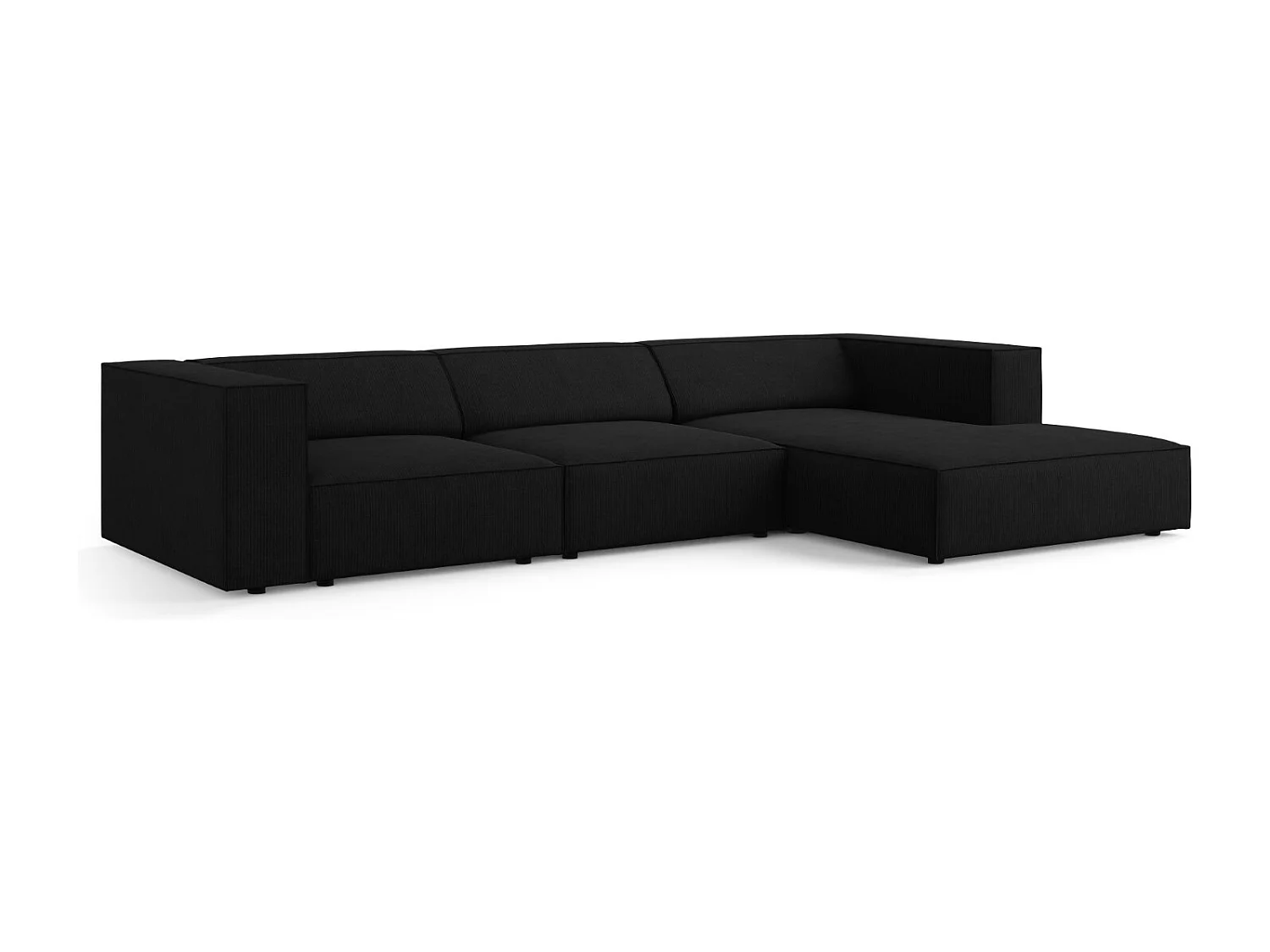 Cosmopolitan Design - Sofá de canto direito "Arendal" 4 lugares em tecido chenille com efeito canelado preto - 284x166x70cm