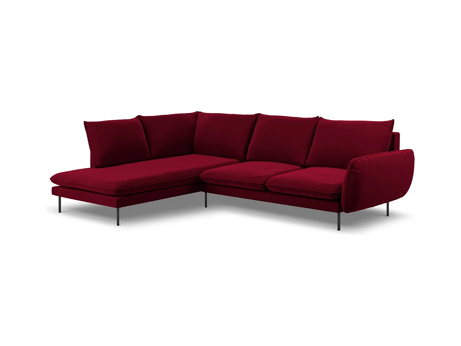 Cosmopolitan Design - Canapé d'angle gauche "Vienna" 6 places en velours rouge - 275x185x95cm