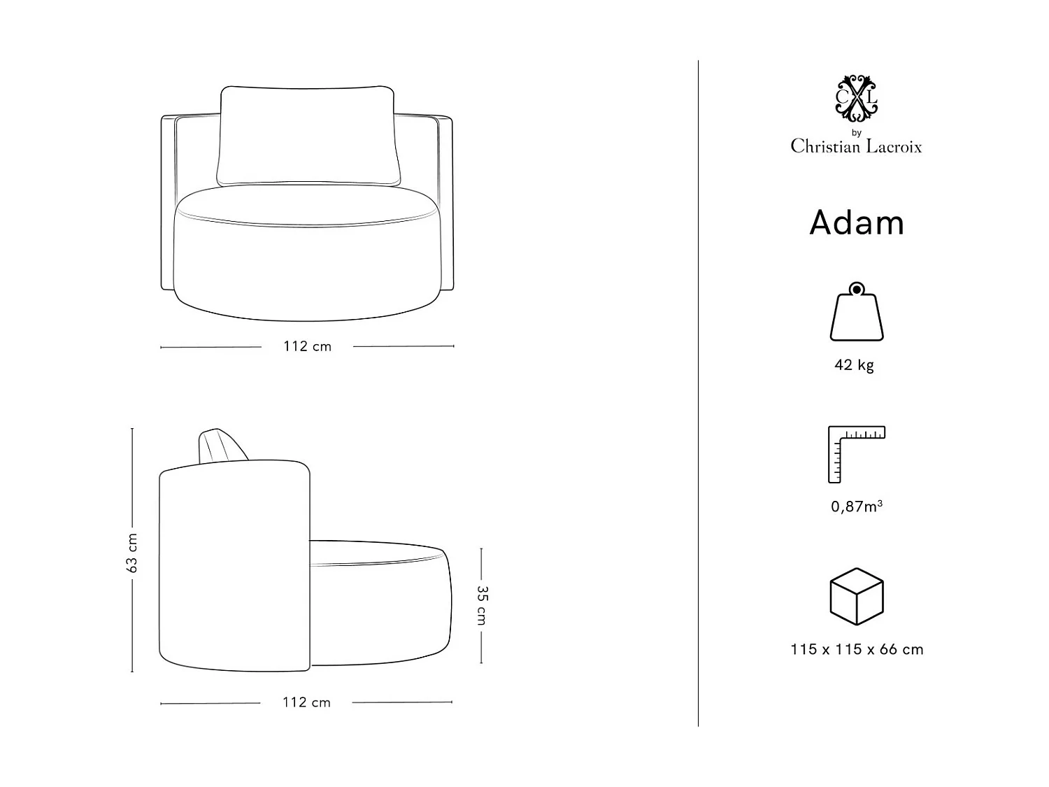 CXL by Christian Lacroix - XL-Drehsessel "Adam" Sitzer aus Boucle dunkelgrau - 112x112x63cm