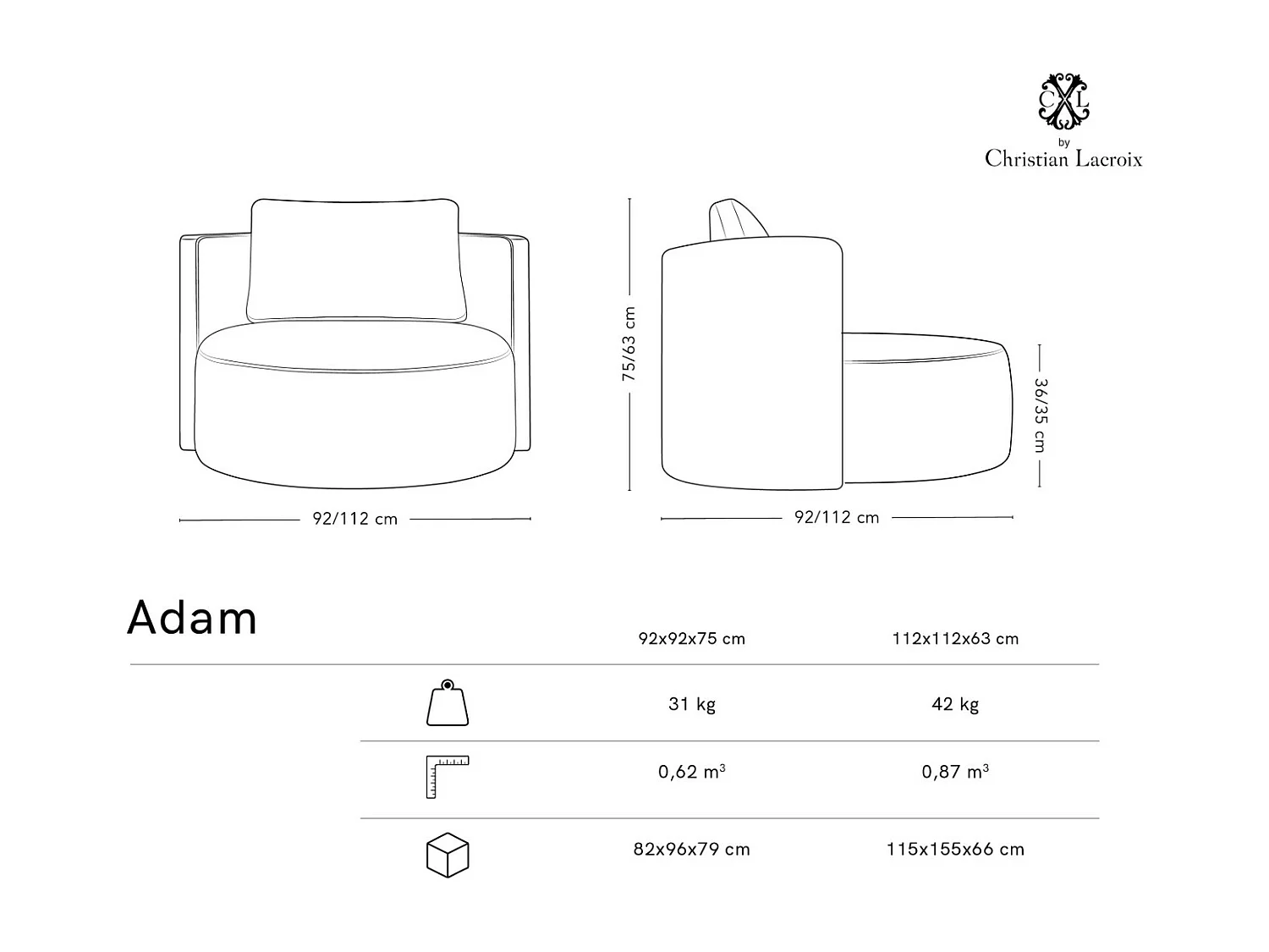 CXL by Christian Lacroix - Drehsessel "Adam" Sitzer aus Boucle hellgrau - 92x92x75cm
