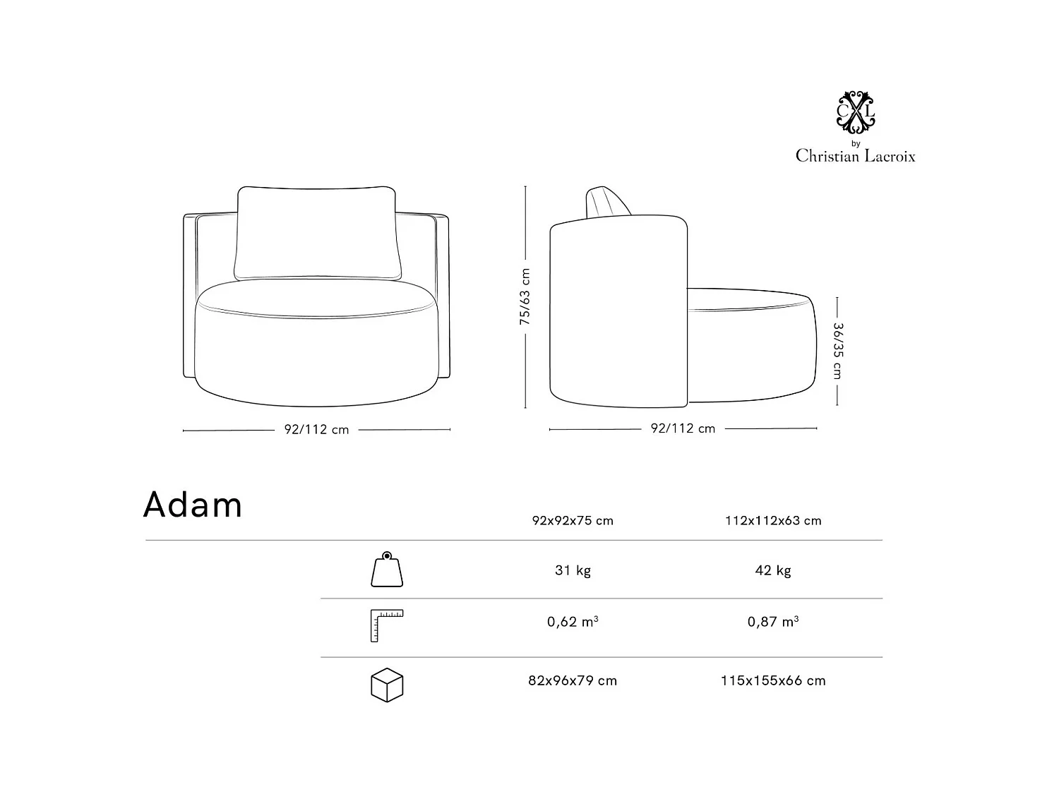 CXL by Christian Lacroix - Fauteuil pivotant "Adam" en bouclé bleu foncé - 92x92x75cm