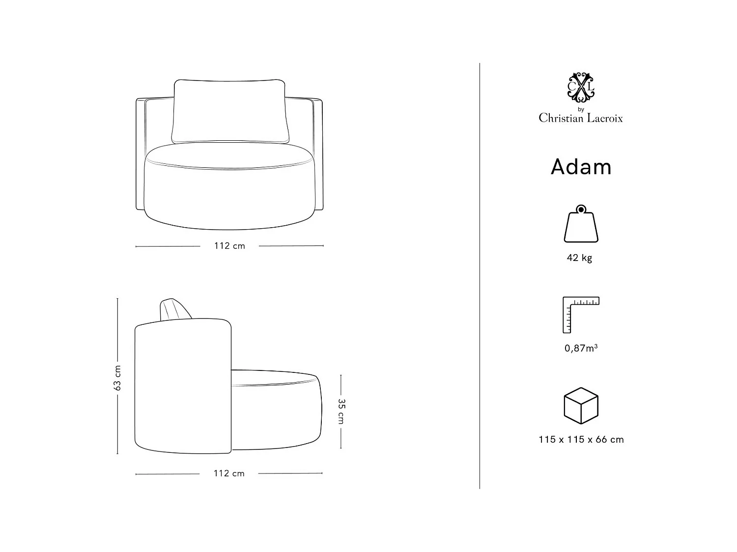CXL by Christian Lacroix - XL-Drehsessel "Adam" Sitzer aus Boucle dunkelblau - 112x112x63cm
