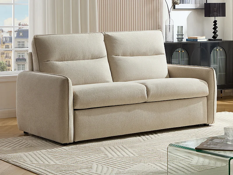 Sofá cama 3 plazas apertura italiana en tela beige ORELIS