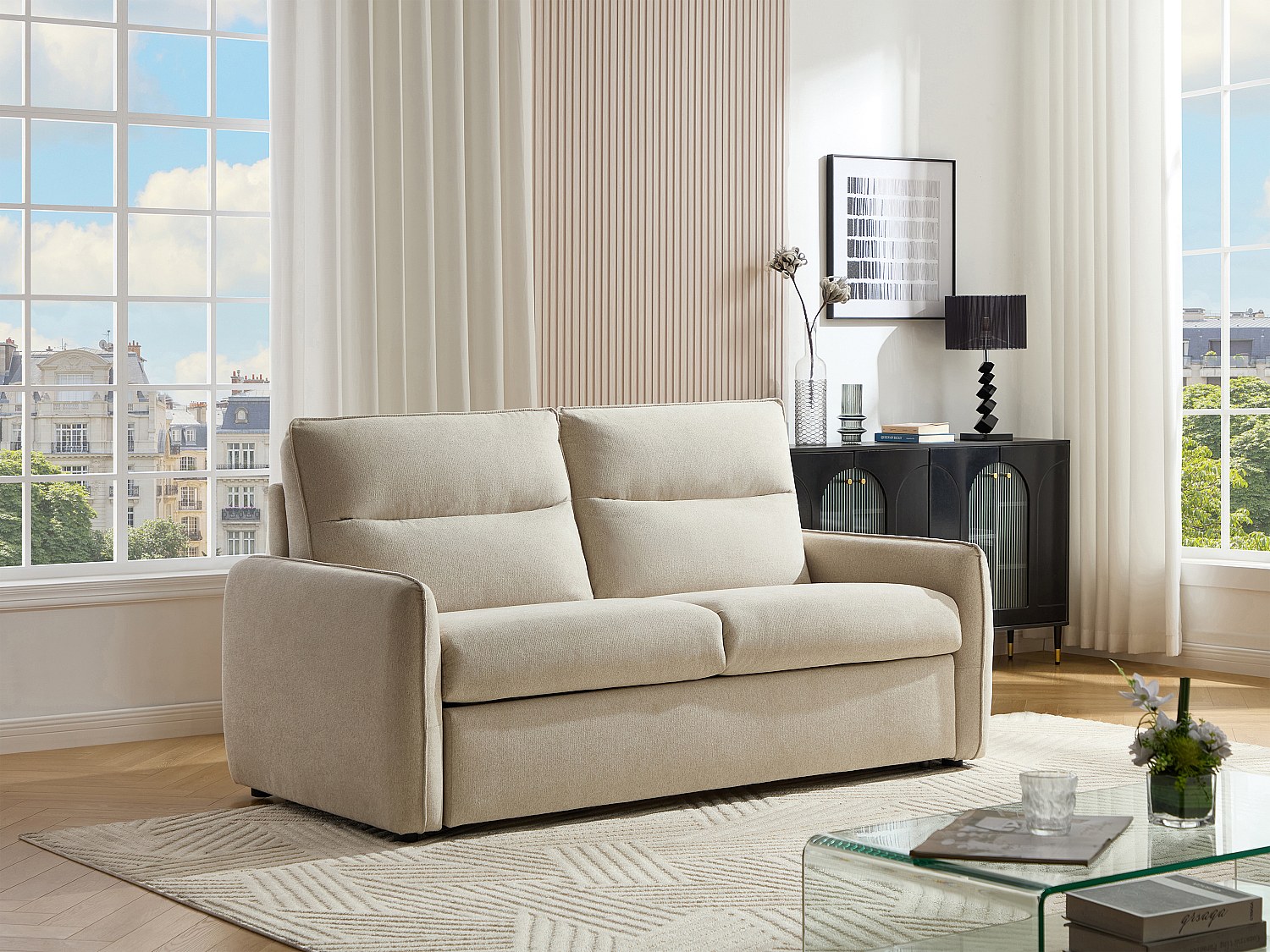 3‑Sitzer Schlafsofa - Express-Schlaffunktion - Stoff - Beige - ORELIS günstig online kaufen