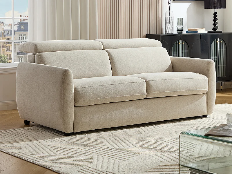 Sofá 3 plazas convertible express en tejido beige SOVALI