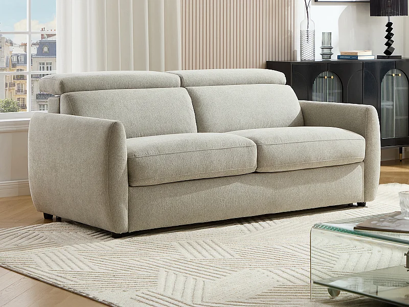 Canapé 3 places convertible express en tissu gris clair SOVALI