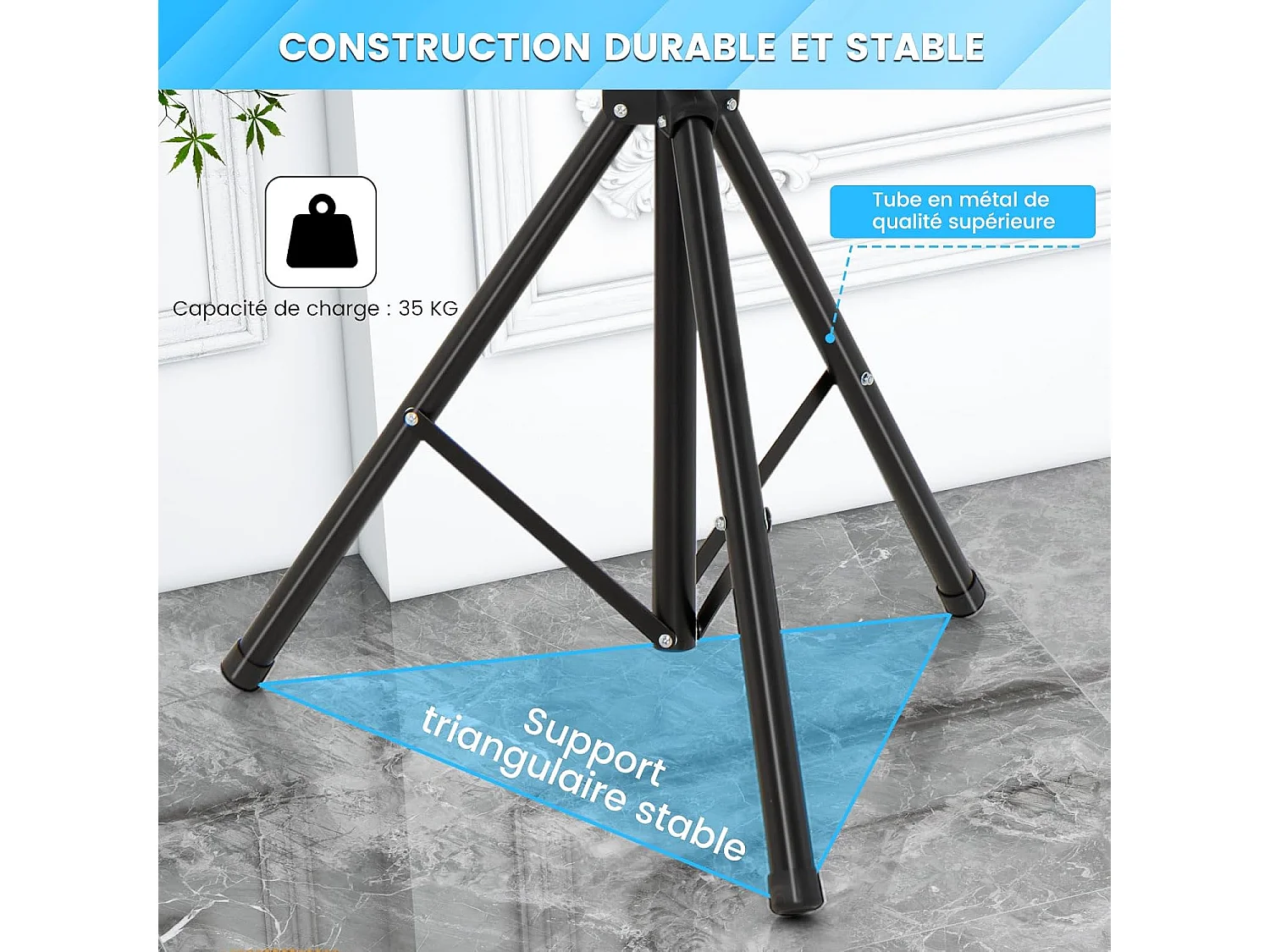 Support TV sur Pied Universel Pivotant pour TV 21’’ à 47’’ LCD LED Plasma, Hauteur Réglable, Trépied Pliable, Pied TV Antidérapant en Métal, Charge Max 35kg, pour Chambre, Salon, Bureau