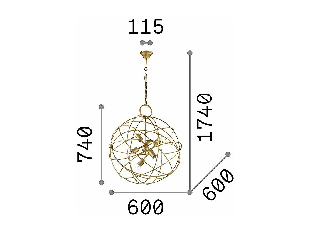 Ideal Lux Konse - 6 Licht sphärische Decke Anhänger Gold