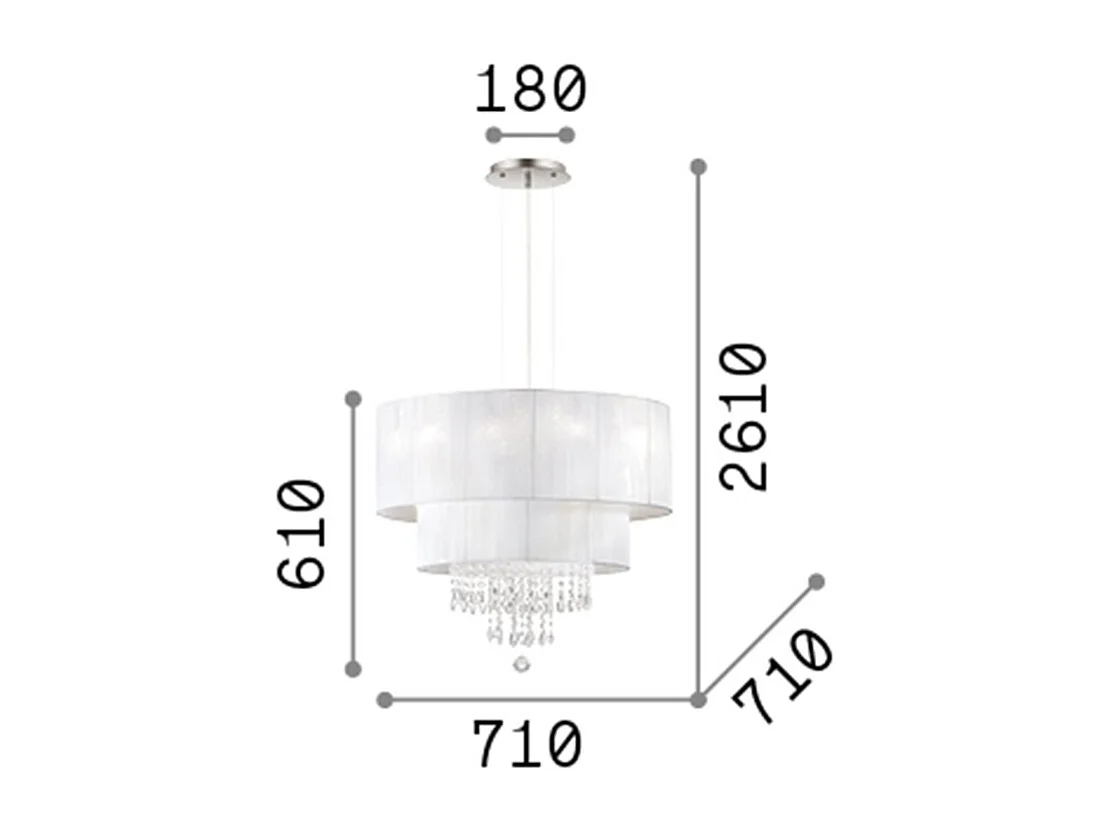 Ideal Lux Opera - Lámpara colgante de techo con 6 luces, Cromado, Cristales con pantalla blanca, E27