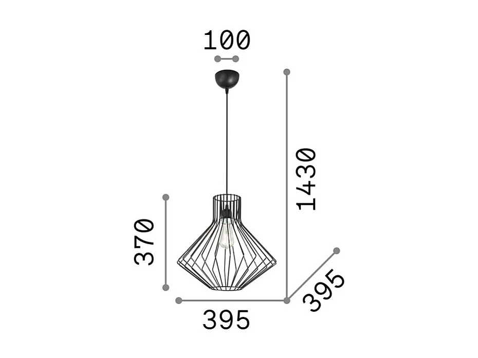 Ideal Lux Ampolla - 1 lámpara colgante de techo de alambre negro, E27
