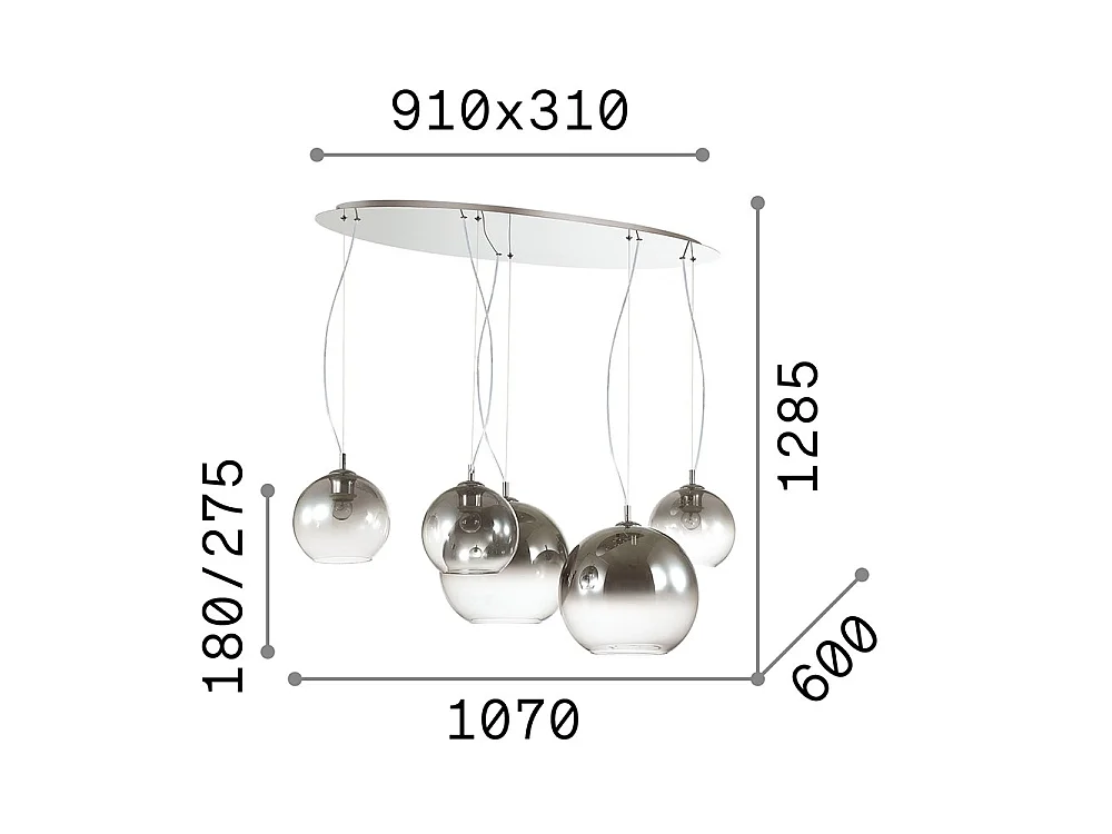 Ideal Lux Discovery Fade Suspension à 5 ampoules au plafond, chrome, E27