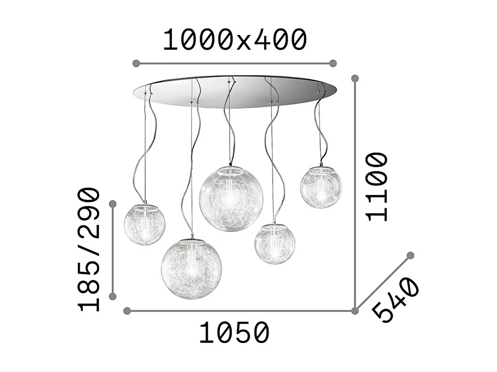 Ideal Lux Mapa Max Suspension de plafond à 5 ampoules, chrome, E27