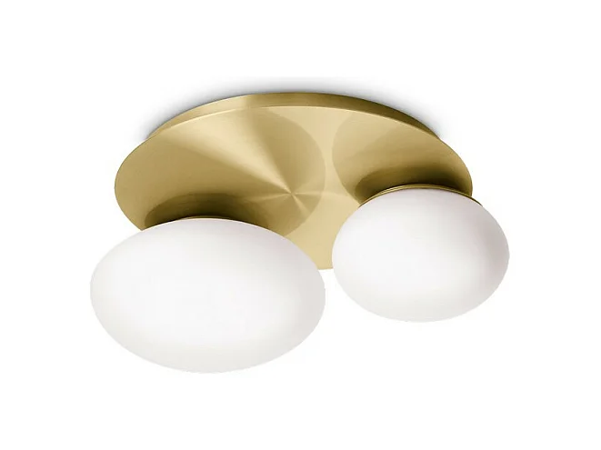 Ideal Lux NINFEA Plafonnier DecoratiGlass Rond à 2 Lumières Laiton