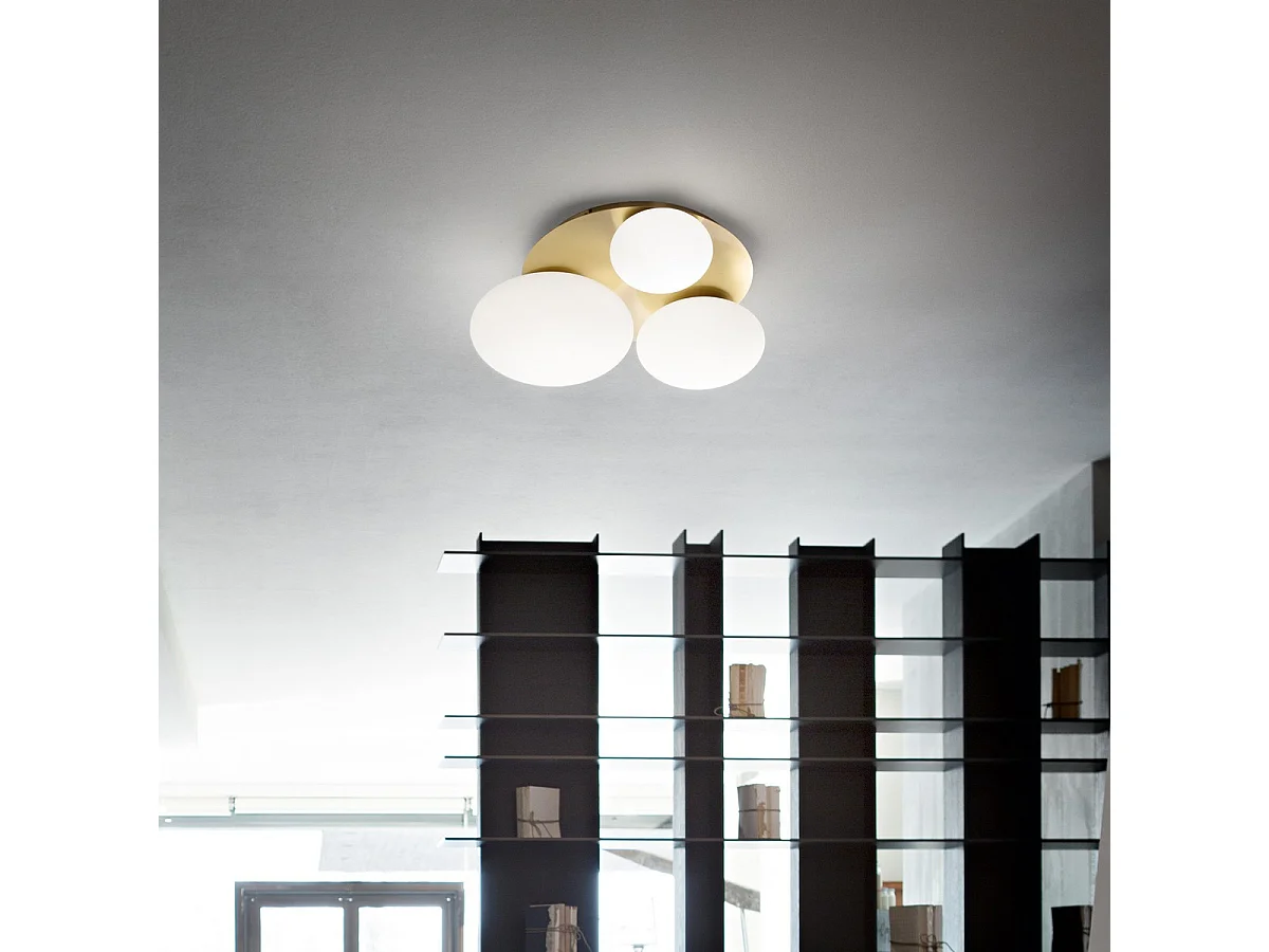 Ideal Lux NINFEA Plafonnier rond à 3 lumières DecoratiGlass Laiton
