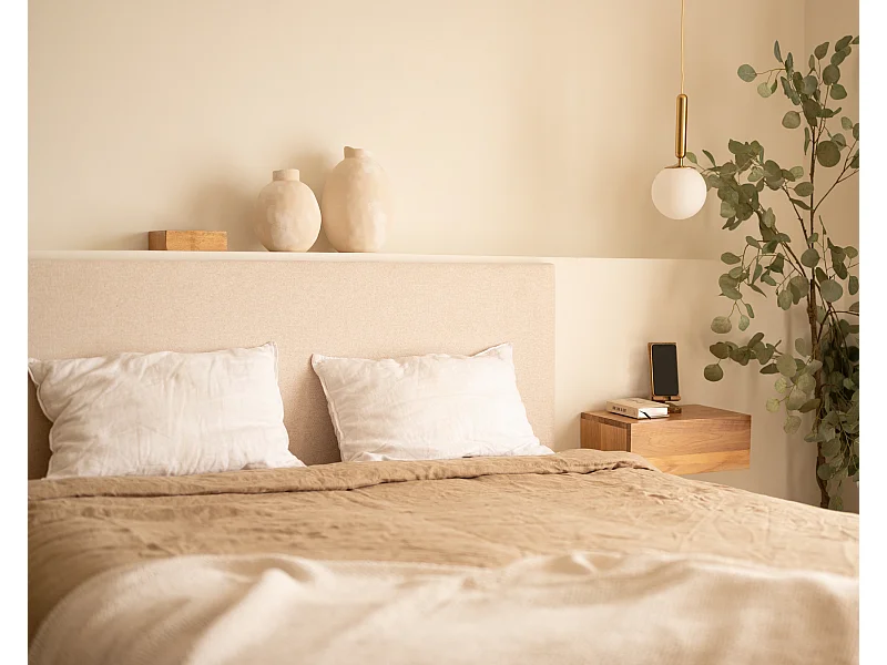 Cabecero tapizado de poliéster liso en color beige 180x60cm - HOOLA - DECOWOOD