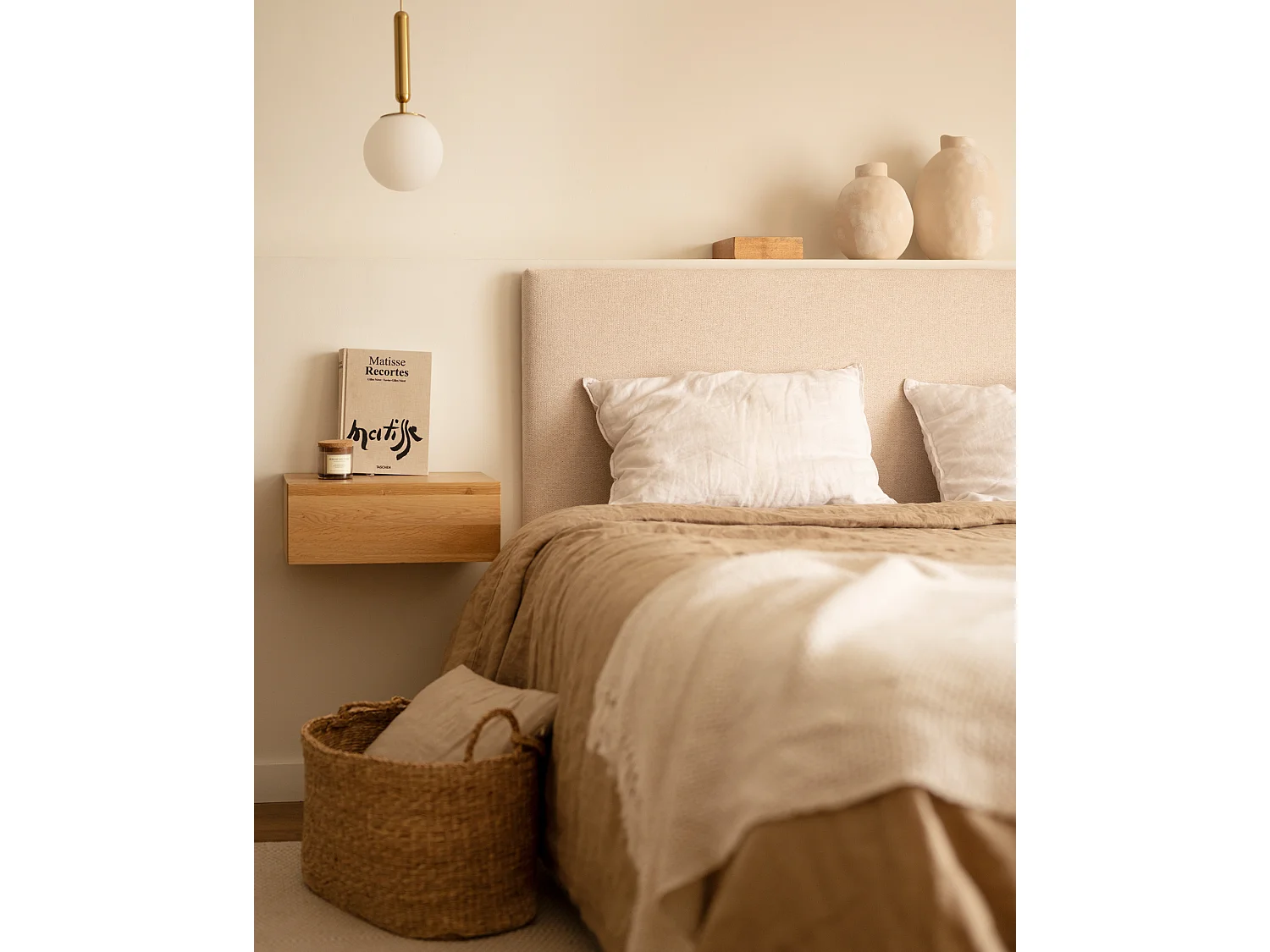 Testiera imbottita in poliestere liscio colore beige 180x60cm - HOOLA - DECOWOOD