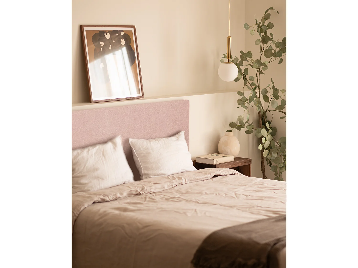 Cabecero tapizado de poliéster liso en color rosa 180x60cm - HOOLA - DECOWOOD