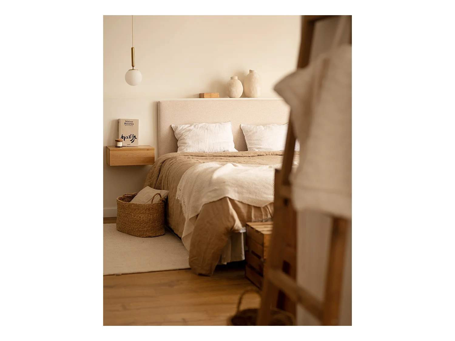 Testiera imbottita in poliestere liscio colore beige 150x60cm - HOOLA - DECOWOOD