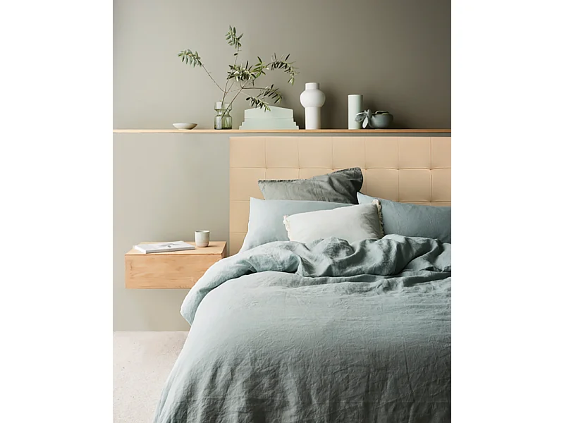 Cabecero de cama tapizado de polipiel con pliegues en color beige de 160x80cm - NIEMI - DECOWOOD